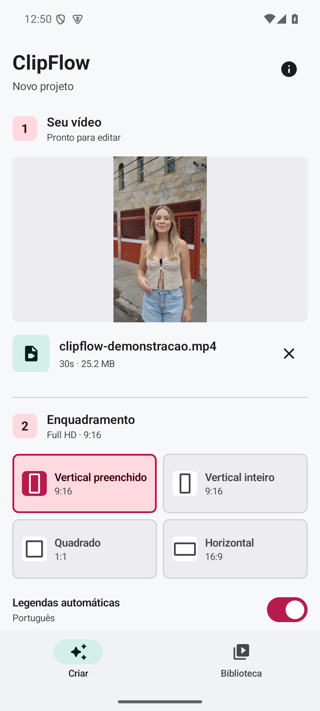 Tela real do aplicativo ClipFlow